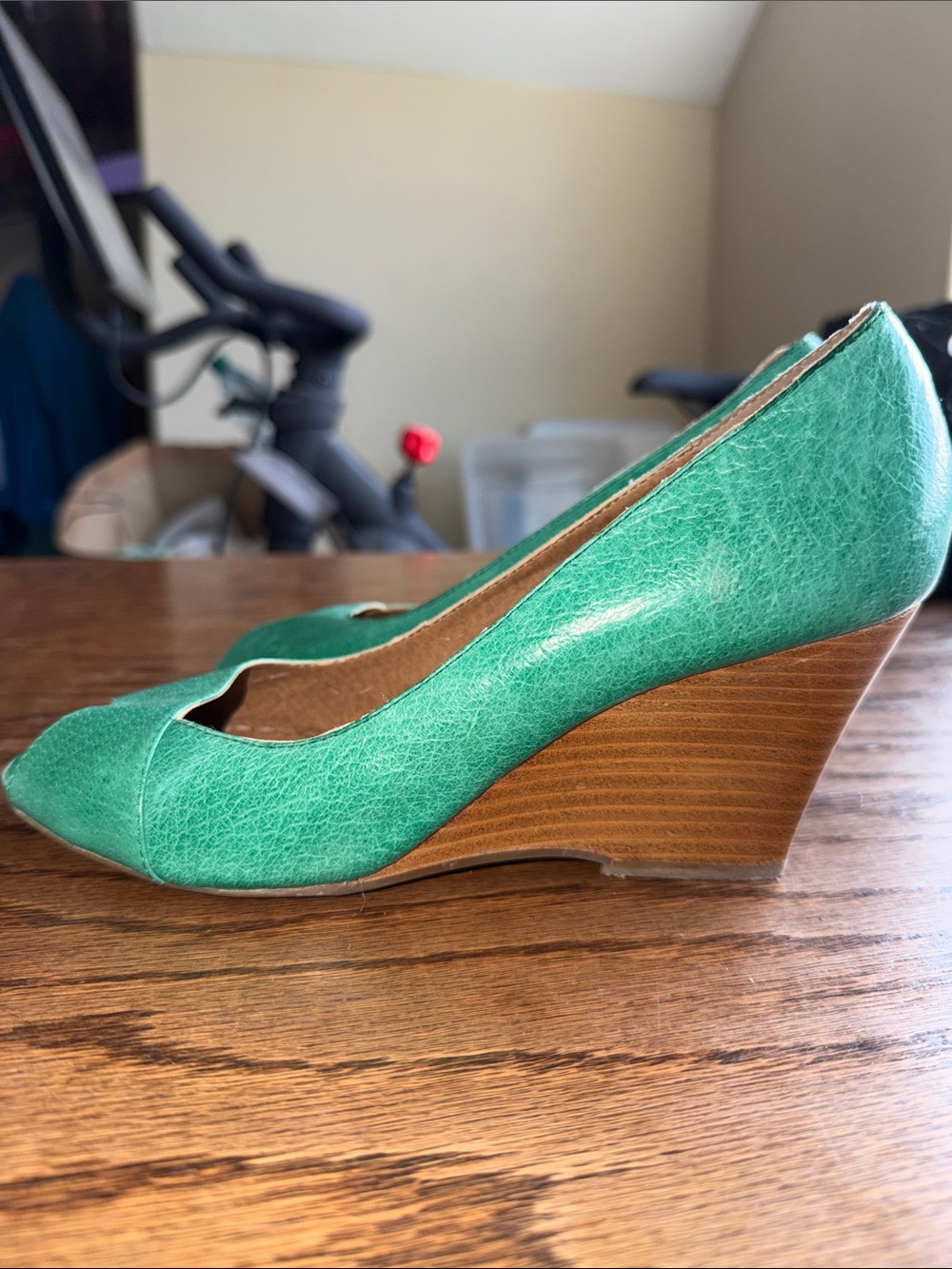 Miz Mooz Teal Peep-Toe Wedge Pumps - Picture 3 of 3
